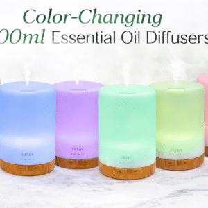 Essential Oils Gift Set with 300ml Color-Changing Essential Oil Diffuser - Peppermint, Lemon, Rosemary & Himalayan Cedarwood – 100% Pure & Natural (4 × 10ml)