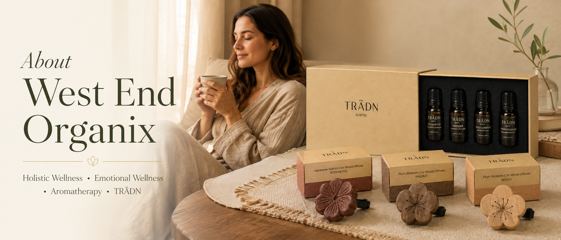 West End Organix holistic wellness with TRÄDN essential oils and wooden car diffusers