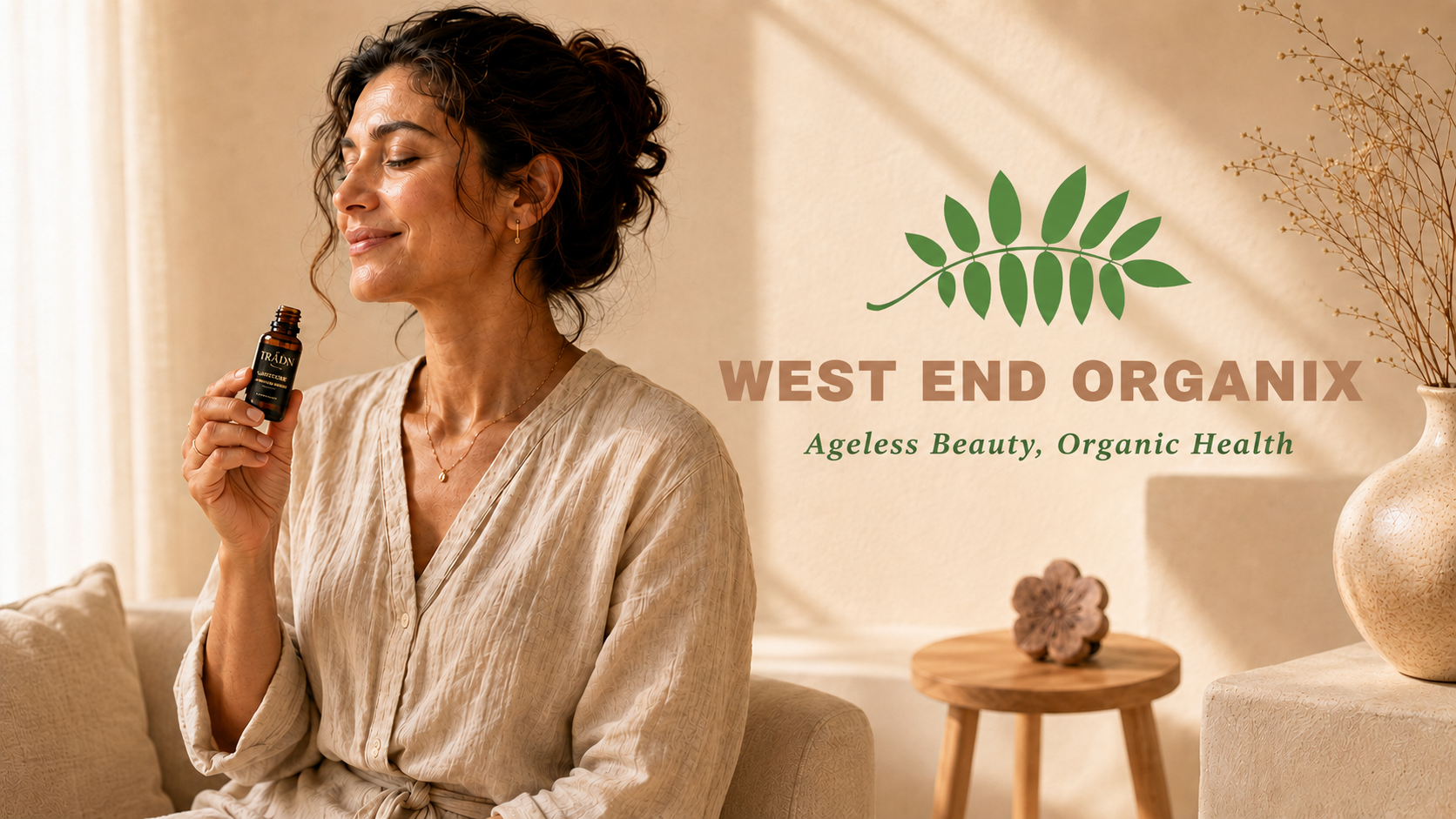 Woman enjoying TRÄDN essential oil aromatherapy from West End Organix